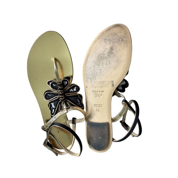 ETRO Black Gold Floral Butterfly Gladiator Sandals Size 37 / US 7 - Picture 6 of 9